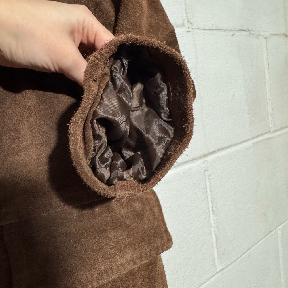 Petite Sophisticate Brown Leather Suede Jacket Coat Women Size 2 Western Cabin - Picture 6 of 8